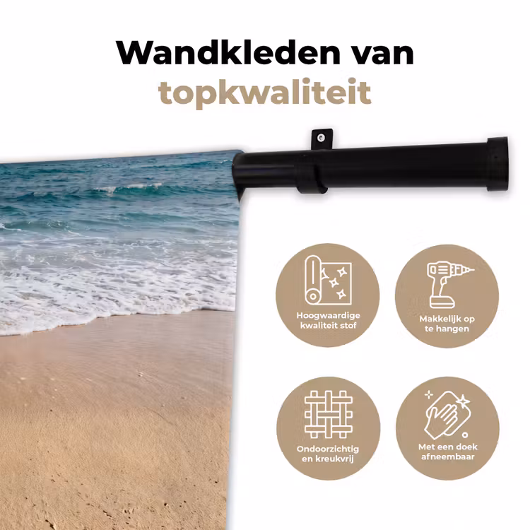 Schildpad - Jong - Strand - Oceaan - Blauw Wandkleed katoen klein -sfeer2
