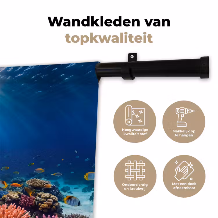 Schildpad - Koraalrif - Oceaan - Dieren - Blauw Wandkleed katoen klein -sfeer2
