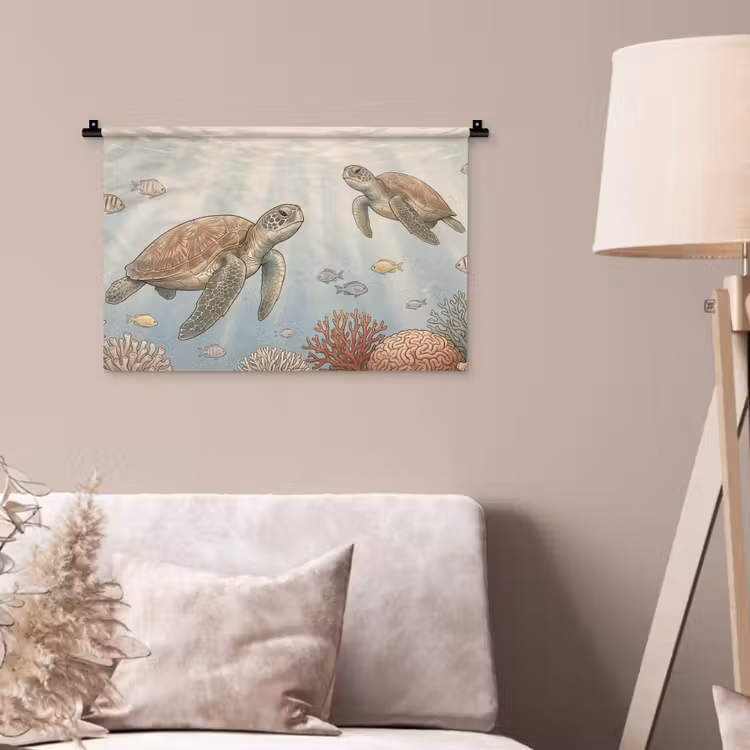 Schildpad - Onderwater - Natuur - Illustratie Wandkleed katoen klein -sfeer4