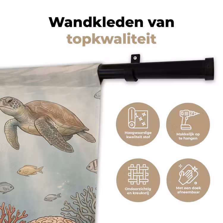 Schildpad - Onderwater - Natuur - Illustratie Wandkleed katoen klein -sfeer2