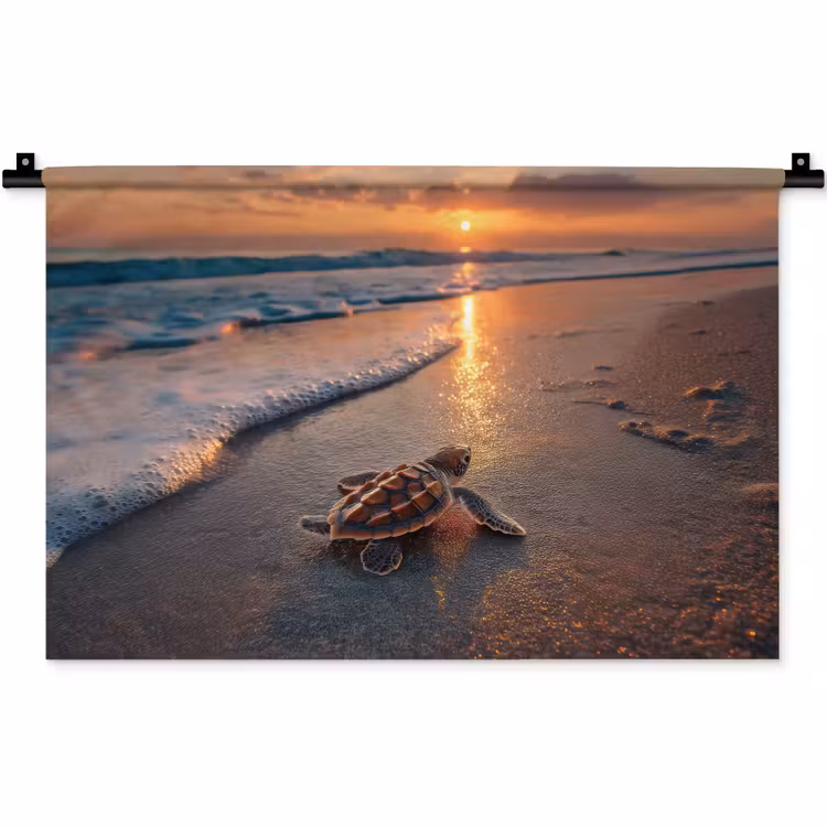 Schildpad - strand - Zonsondergang Wandkleed katoen klein -zz3d