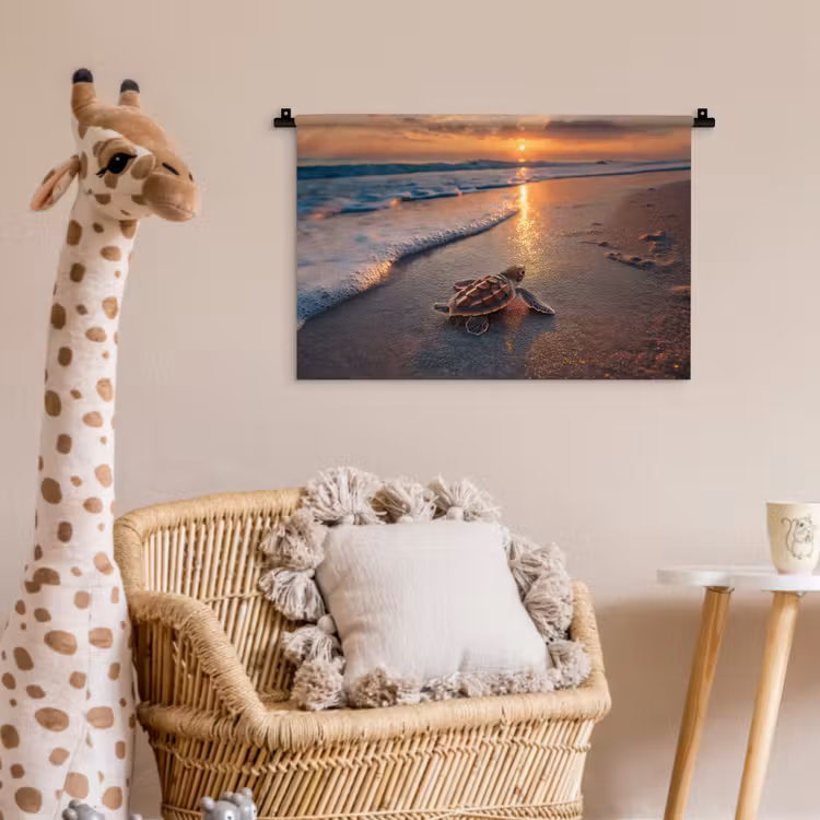 Schildpad - strand - Zonsondergang Wandkleed katoen klein -wsfeer5_kind