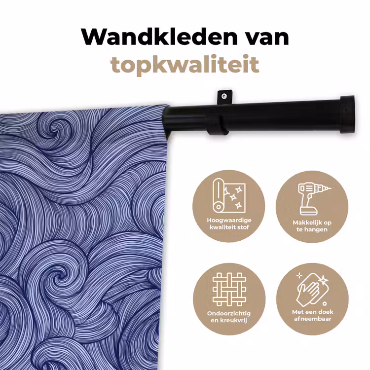 Schip - Golven - Zee - Illustratie - Blauw Wandkleed katoen klein -sfeer2