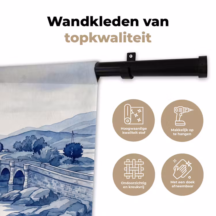 Schots - Kasteel - Blauw - Aquarel Wandkleed katoen klein -sfeer2