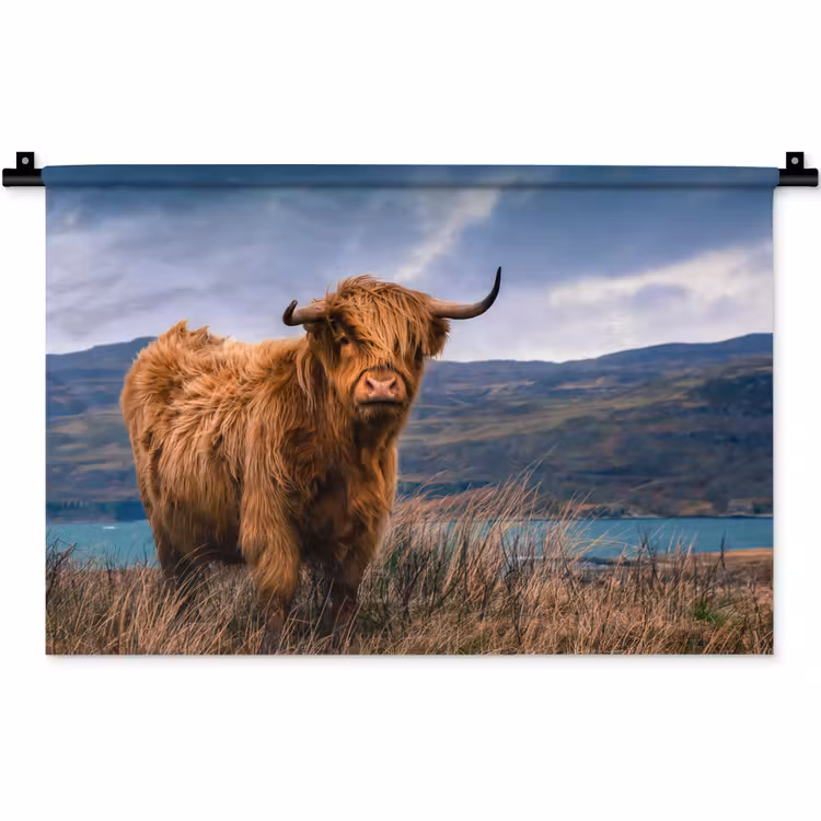 Schotse Hooglander - Berg - Water - Natuur - Koe Wandkleed katoen klein -zz3d