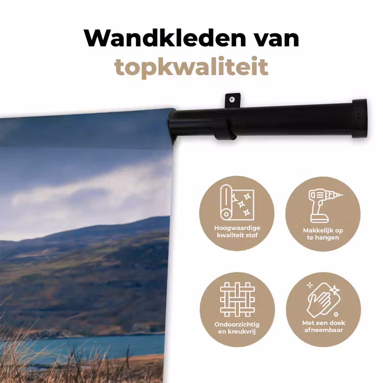 Schotse Hooglander - Berg - Water - Natuur - Koe Wandkleed katoen klein -sfeer2