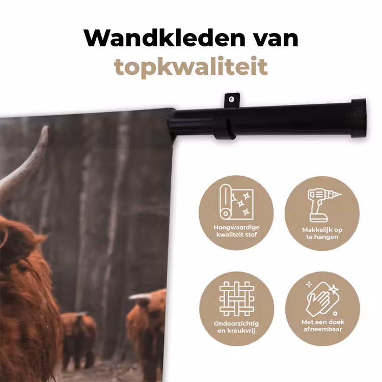 Schotse hooglander - Bos - Koe - Dieren - Natuur Wandkleed katoen klein -sfeer2