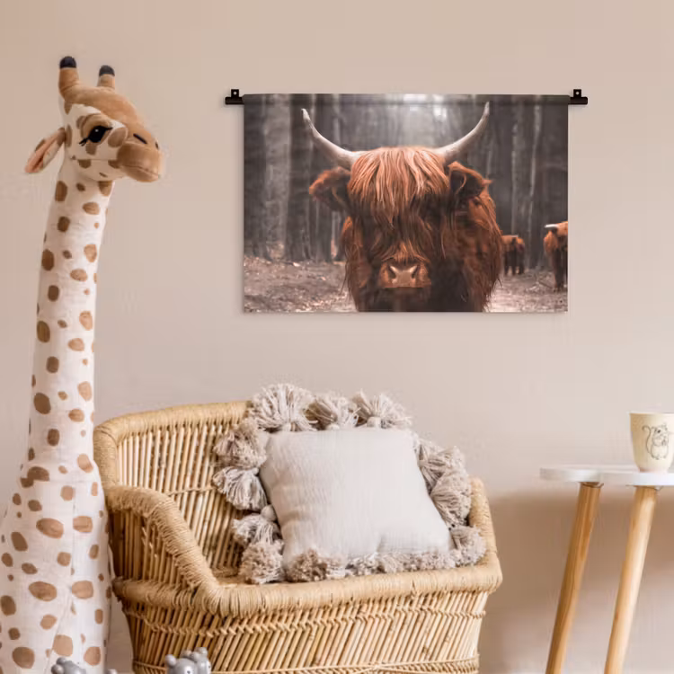 Schotse hooglander - Bos - Koe - Dieren - Natuur Wandkleed katoen klein -wsfeer5_kind
