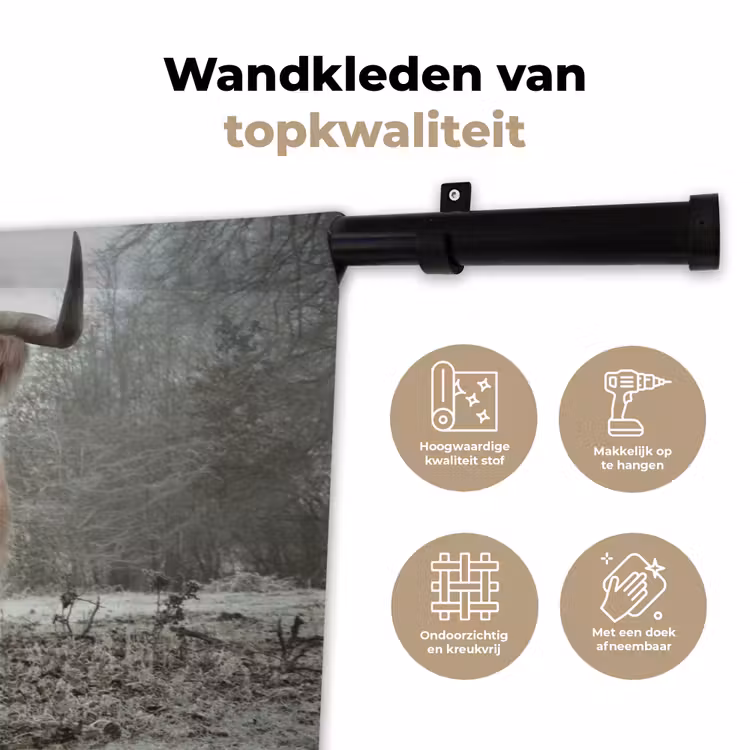Schotse Hooglander - Bos - Mist - Koe - Dieren - Natuur Wandkleed katoen klein -sfeer2