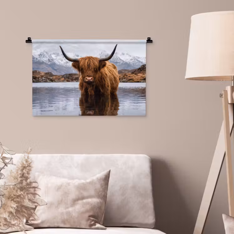 Schotse hooglander - Bruin - Water Wandkleed katoen klein -sfeer4