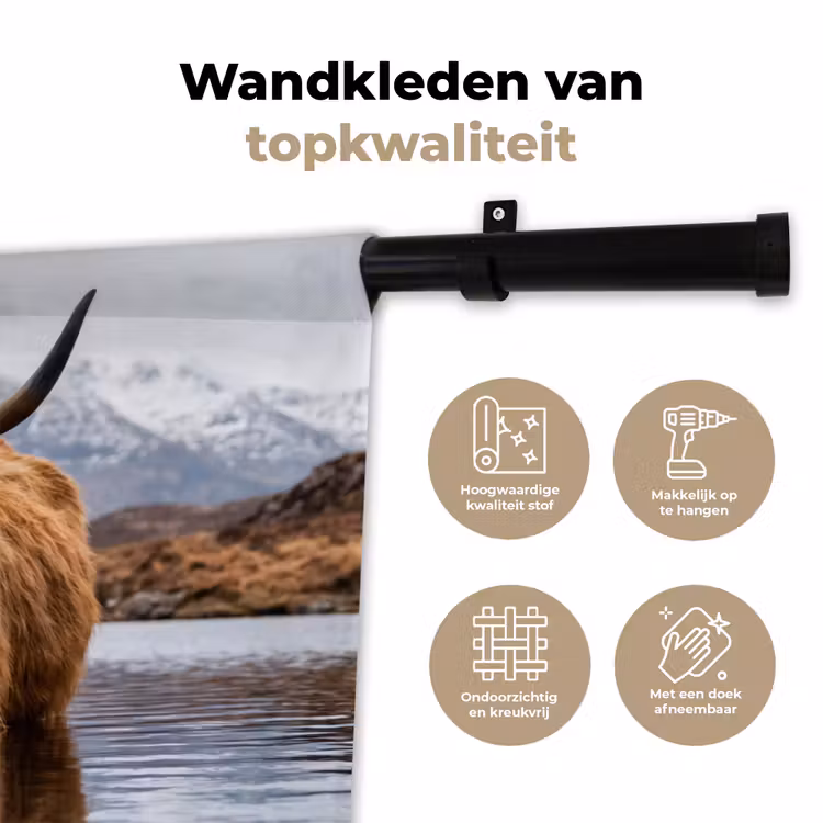 Schotse hooglander - Bruin - Water Wandkleed katoen klein -sfeer2