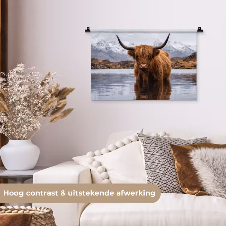 Schotse hooglander - Bruin - Water Wandkleed katoen klein -sfeer1