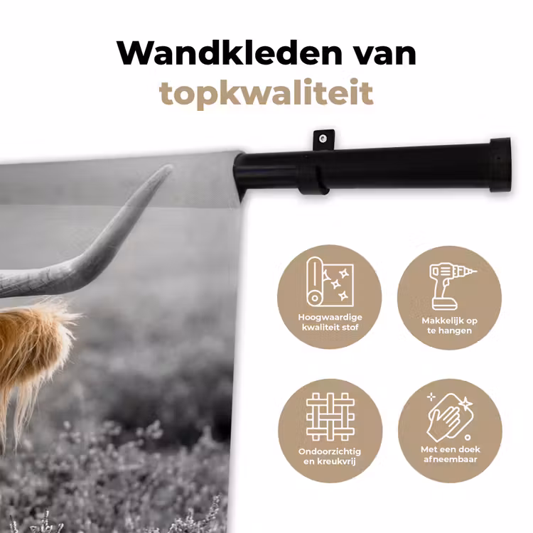Schotse Hooglander - Dieren - Bruin - Koe - Zwart - Wit - Natuur Wandkleed katoen klein -sfeer2