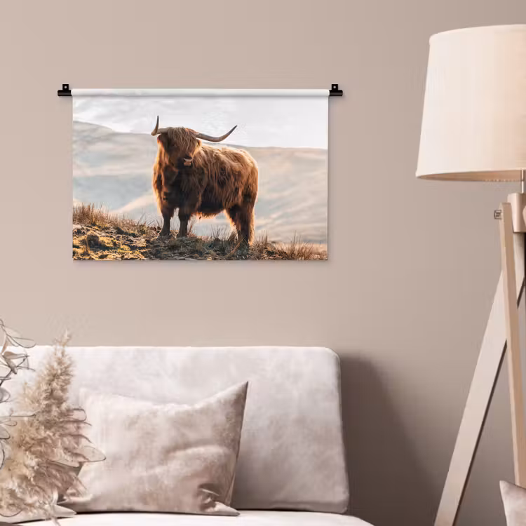 Schotse hooglander - Dieren - Landelijk - Landschap - Koe - Natuur Wandkleed katoen klein -sfeer4