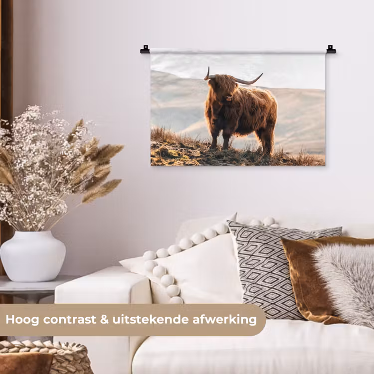 Schotse hooglander - Dieren - Landelijk - Landschap - Koe - Natuur Wandkleed katoen klein -sfeer1