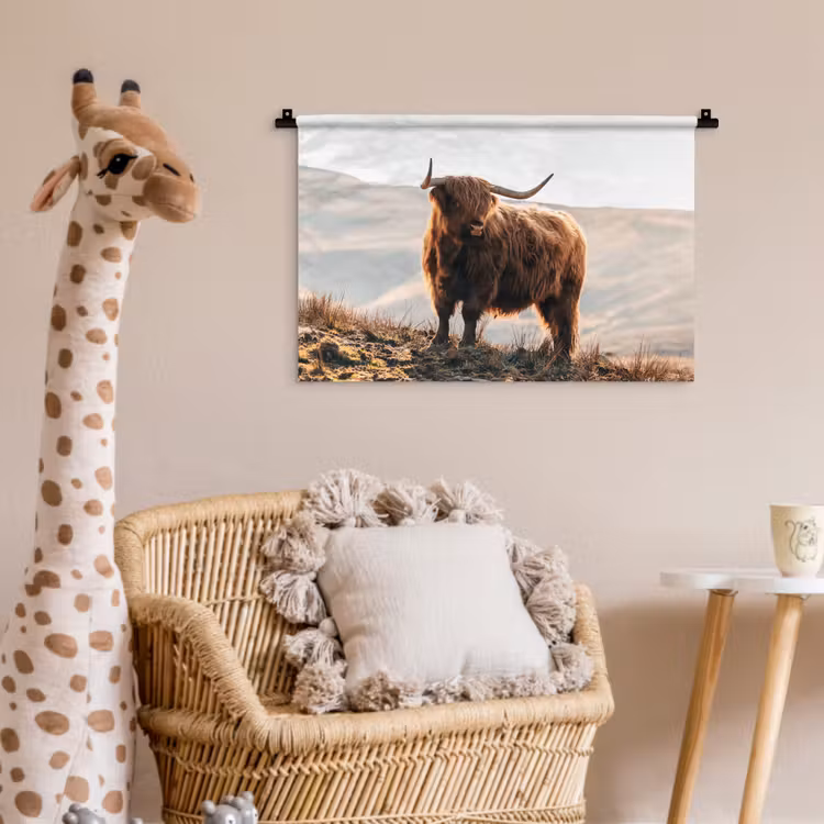 Schotse hooglander - Dieren - Landelijk - Landschap - Koe - Natuur Wandkleed katoen klein -wsfeer5_kind