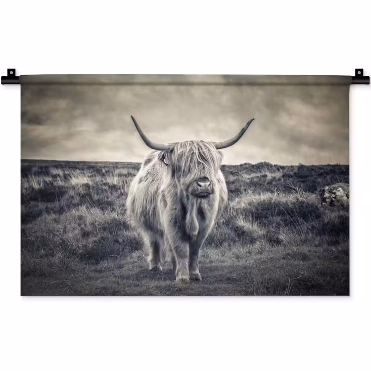 Schotse hooglander - Dieren - Wolken - Koe - Natuur Wandkleed katoen klein -zz3d