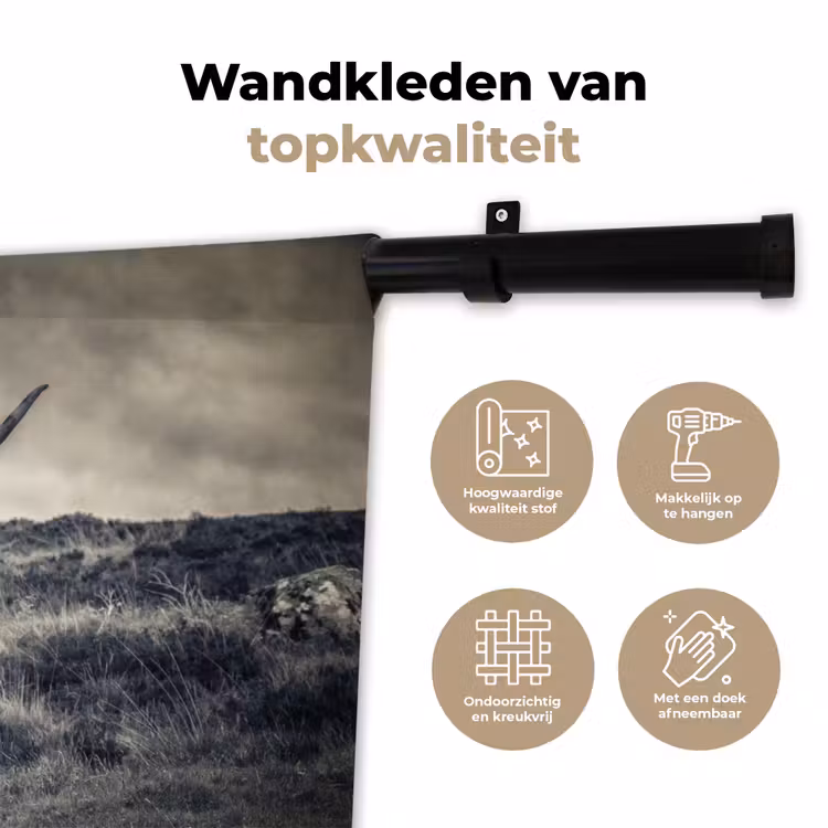 Schotse hooglander - Dieren - Wolken - Koe - Natuur Wandkleed katoen klein -sfeer2