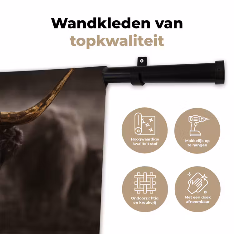 Schotse hooglander - Goud - Koebel - Hoorns - Dieren Wandkleed katoen klein -sfeer2