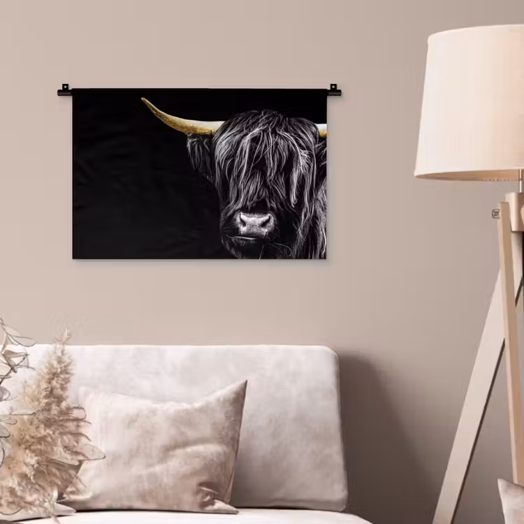 Schotse hooglander - Goud - Vacht - Dieren - Koe Wandkleed katoen klein -sfeer4