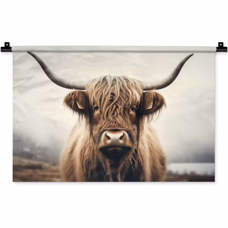 Schotse hooglander - Hoorns - Landschap Wandkleed katoen klein -zz3d