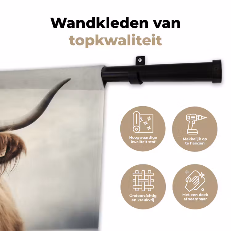 Schotse hooglander - Hoorns - Landschap Wandkleed katoen klein -sfeer2