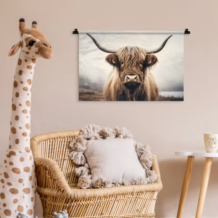Schotse hooglander - Hoorns - Landschap Wandkleed katoen klein -wsfeer5_kind