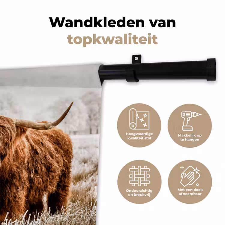 Schotse hooglander - Koe - Dieren - Natuur - Heide Wandkleed katoen klein -sfeer2