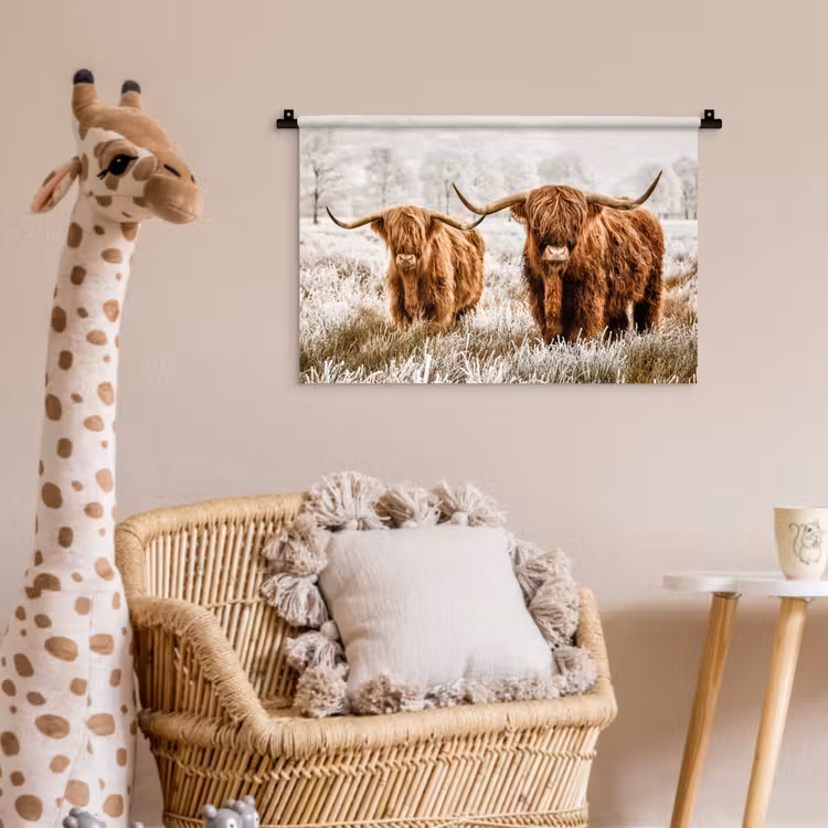 Schotse hooglander - Koe - Dieren - Natuur - Heide Wandkleed katoen klein -wsfeer5_kind