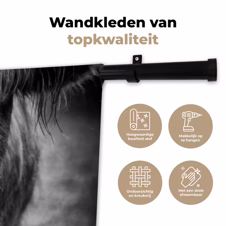 Schotse hooglander - Koe - Zwart - Wit - Dieren Wandkleed katoen klein -sfeer2