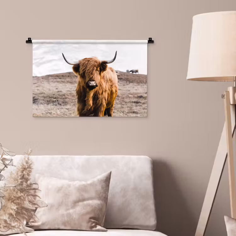 Schotse hooglander - Landschap - Koe - Bruin - Dieren - Natuur Wandkleed katoen klein -sfeer4