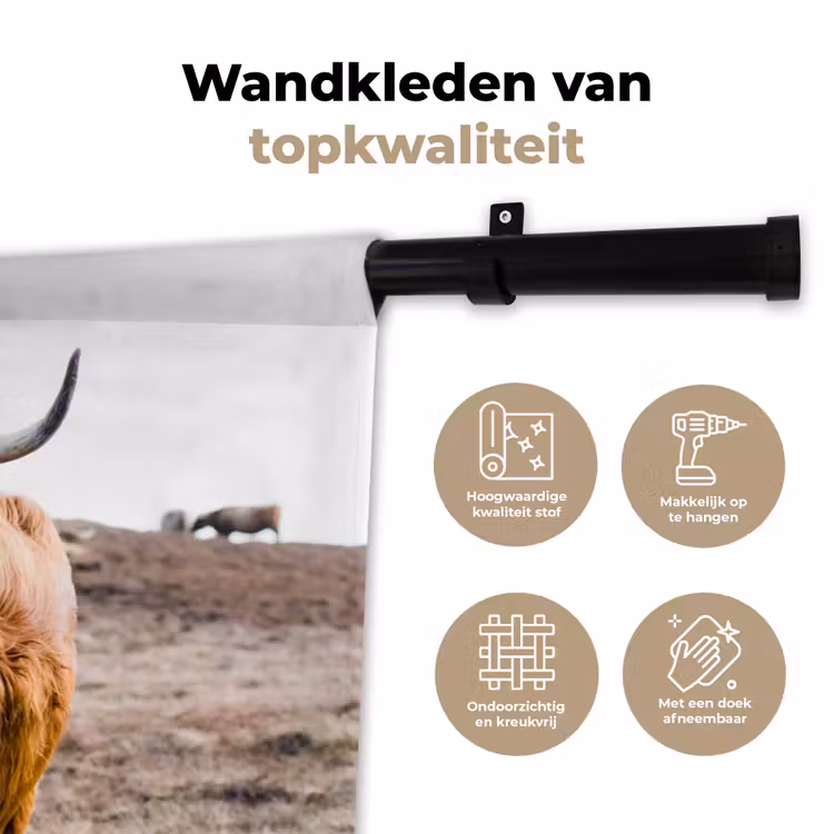 Schotse hooglander - Landschap - Koe - Bruin - Dieren - Natuur Wandkleed katoen klein -sfeer2