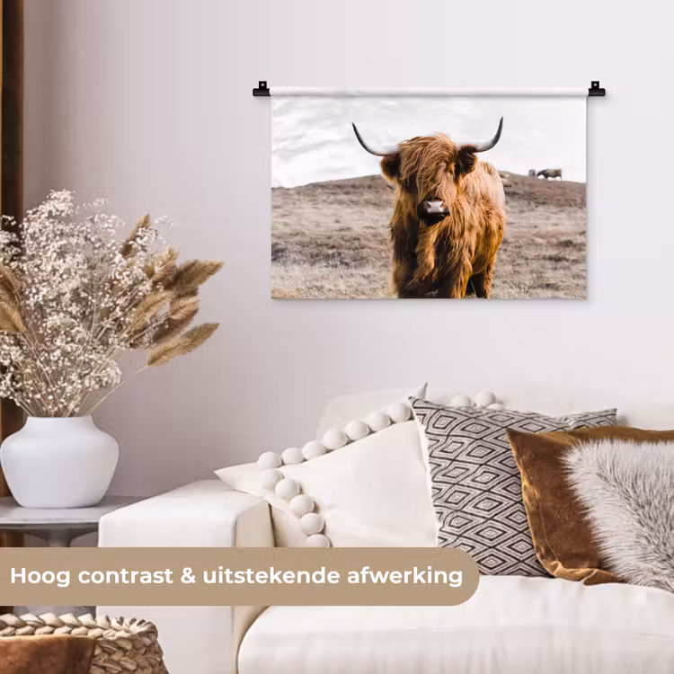 Schotse hooglander - Landschap - Koe - Bruin - Dieren - Natuur Wandkleed katoen klein -sfeer1