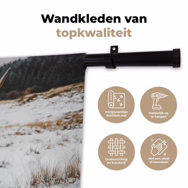 Schotse Hooglander - Landschap - Sneeuw - Bergen - Winter Wandkleed katoen klein -sfeer2