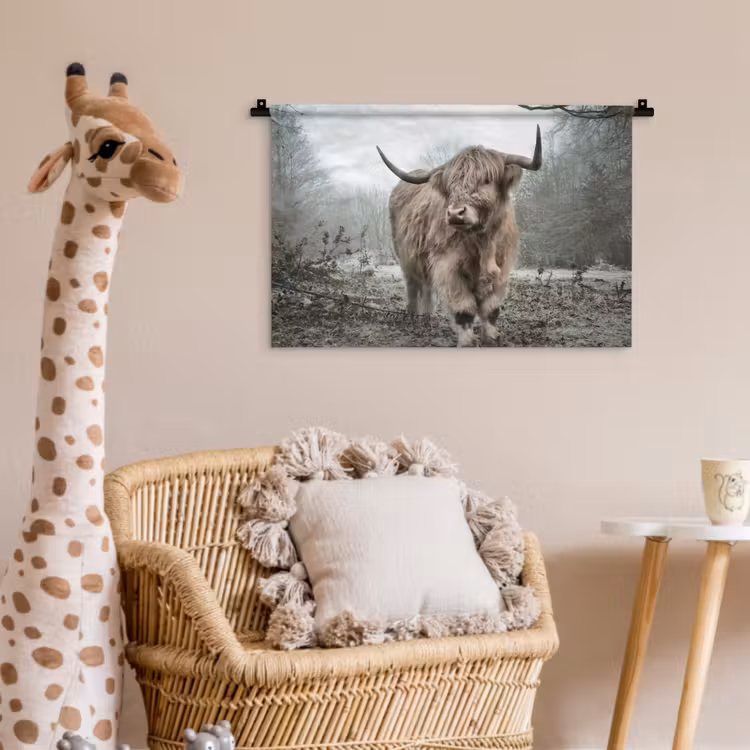 Schotse hooglander - Natuur - Herfst - Dieren - Wild - Bos Wandkleed katoen klein -wsfeer5_kind