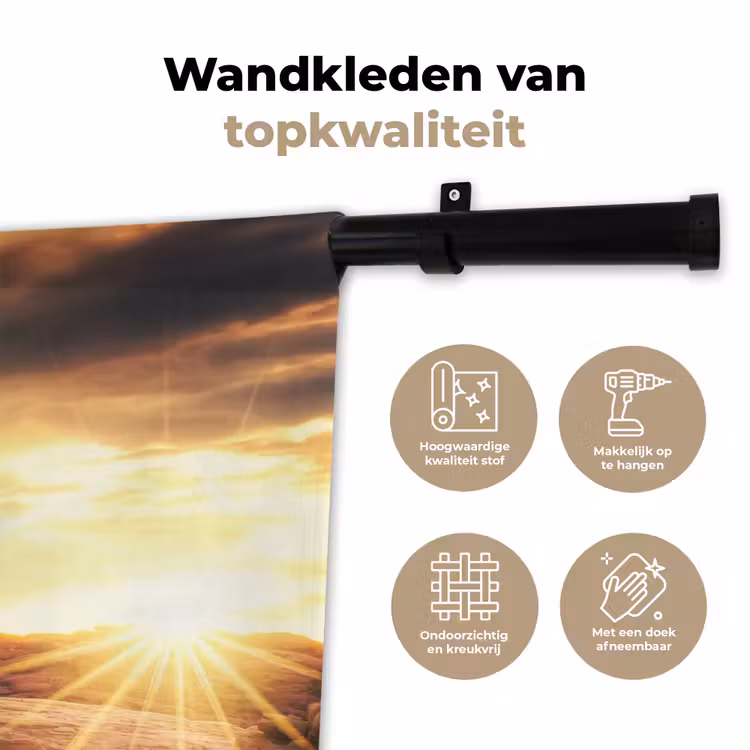 Schotse hooglander - Zon - Horizon - Koe - Dieren Wandkleed katoen klein -sfeer2