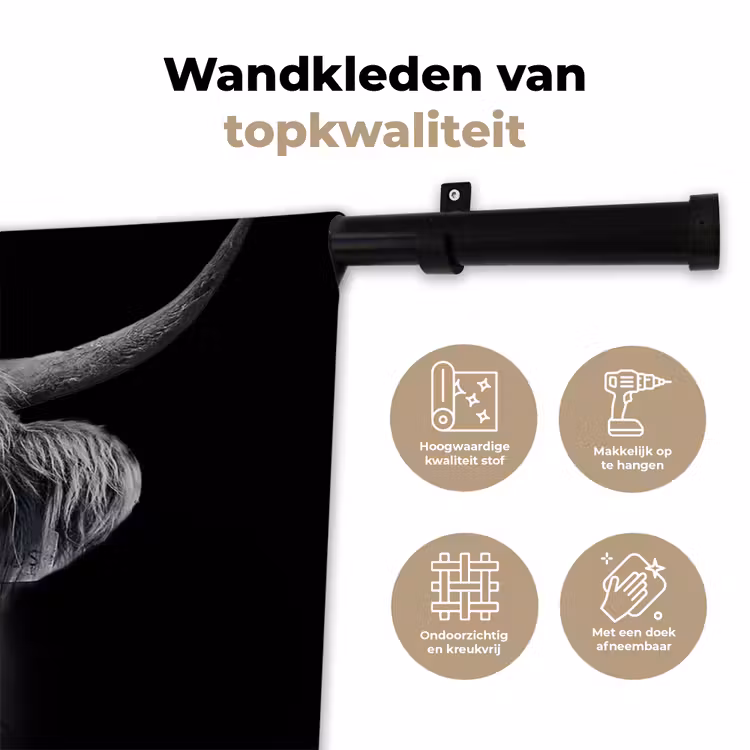 Schotse hooglander - Zwart - Koe - Dieren Wandkleed katoen klein -sfeer2