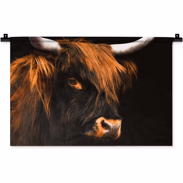 Schotse hooglander - Zwart - Koe - Hoorn - Dieren Wandkleed katoen klein -zz3d