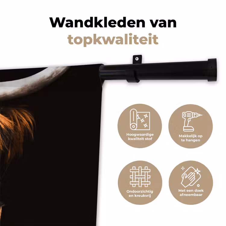 Schotse hooglander - Zwart - Koe - Hoorn - Dieren Wandkleed katoen klein -sfeer2