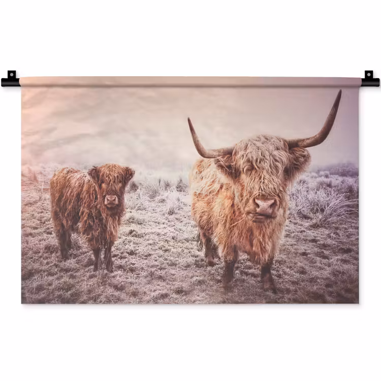 Schotse hooglanders - Licht - Lucht - Natuur Wandkleed katoen klein -zz3d
