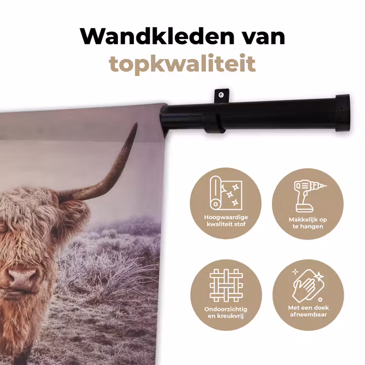 Schotse hooglanders - Licht - Lucht - Natuur Wandkleed katoen klein -sfeer2