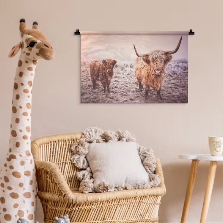 Schotse hooglanders - Licht - Lucht - Natuur Wandkleed katoen klein -wsfeer5_kind