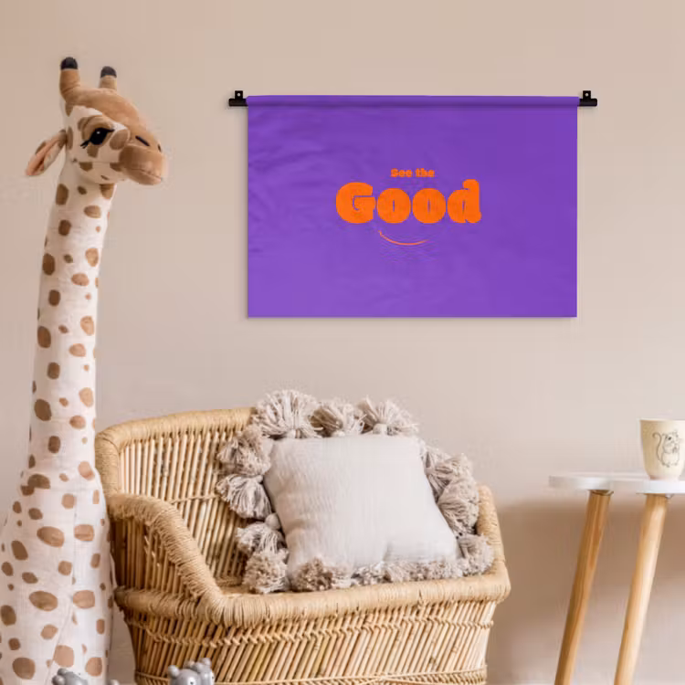 See the good - Oranje - Paars - Smiley Wandkleed katoen klein -wsfeer5_kind
