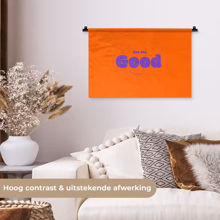 See the good - Paars - Oranje - Smiley Wandkleed katoen klein -sfeer1