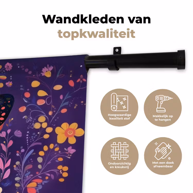 Sierlijk - Bloemen - Vlinder - Paars Wandkleed katoen klein -sfeer2