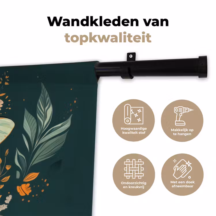 Sierlijk - Vlinder - Groen - Bladeren Wandkleed katoen klein -sfeer2