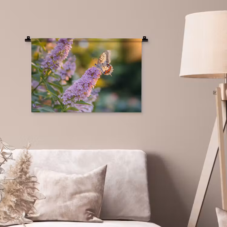 Sierlijke - Vlinder - Paarse - Bloemen Wandkleed katoen klein -sfeer4