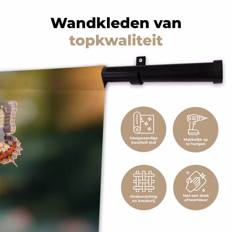Sierlijke - Vlinder - Paarse - Bloemen Wandkleed katoen klein -sfeer2