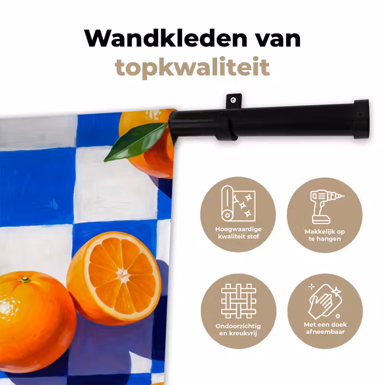 Wandkleed - Sinaasappel - Geruit - Eten - Sinaasappel - Geruit - Eten Wandkleed katoen klein