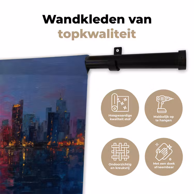 Skyline - Penseelstreken - Donkerblauw - Lichtgevend Wandkleed katoen klein -sfeer2